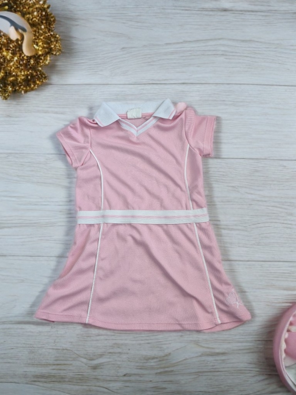Cotton On Pink and White Girls' Polo Dress Size 4 Years